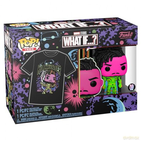 Funko Pop Tee Adult Marvel What If Infinity Killmonger Blacklight Special Edition BobbleHead Vinyl Figure T-Shirt M