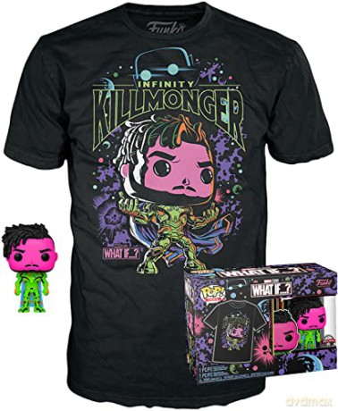 Funko Pop Tee Adult Marvel What If Infinity Killmonger Blacklight Special Edition BobbleHead Vinyl Figure T-Shirt XL