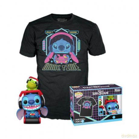 Funko Pop Tees Adult Lilo and Stitch Gamer Stitch with Frog Vinyl Figure and T-Shirt M