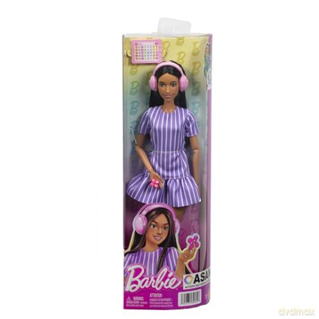 Mattel Barbie Autistic Self Advocacy Network Purple Striped Dress with Brown Hair Dark Skin Doll JJN58