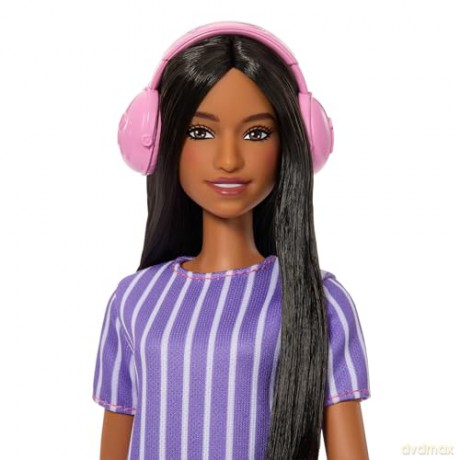 Mattel Barbie Autistic Self Advocacy Network Purple Striped Dress with Brown Hair Dark Skin Doll JJN58