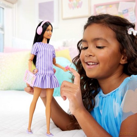 Mattel Barbie Autistic Self Advocacy Network Purple Striped Dress with Brown Hair Dark Skin Doll JJN58