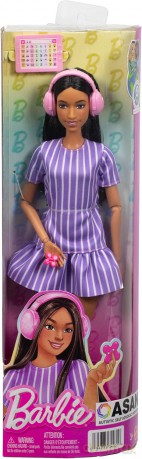Mattel Barbie Autistic Self Advocacy Network Purple Striped Dress with Brown Hair Dark Skin Doll JJN58