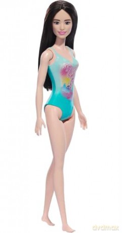 Mattel Barbie Beach Black Hair Doll Wearing Tropical Blue Swimsuit HXX51
