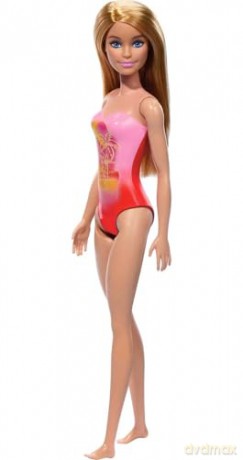 Mattel Barbie Beach Blond Hair Doll Wearing Pink Palm TreePrint Swimsuit HXX48