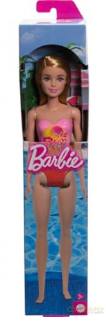 Mattel Barbie Beach Blond Hair Doll Wearing Pink Palm TreePrint Swimsuit HXX48