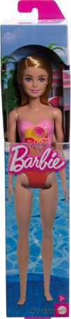 Mattel Barbie Beach Blond Hair Doll Wearing Pink Palm TreePrint Swimsuit HXX48