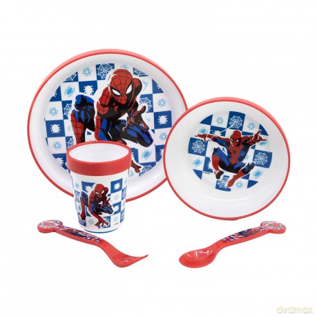 Stor Marvel Spiderman Antypoślizgowy zestaw naczyń i sztućcy 5PCS 74781
