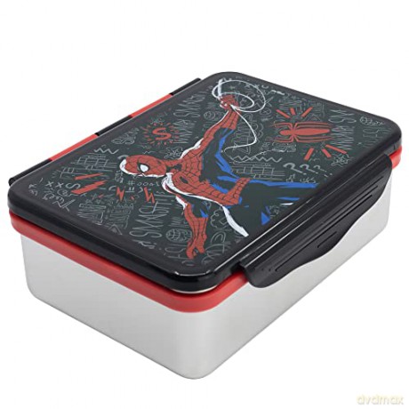 Stor Marvel Spiderman Black Board Stainless Steel Clamp Rectangular Sandwich Box 1100ml 74756