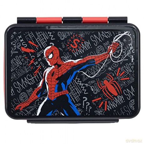 Stor Marvel Spiderman Black Board Stainless Steel Clamp Rectangular Sandwich Box 1100ml 74756