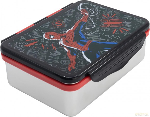 Stor Marvel Spiderman Black Board Stainless Steel Clamp Rectangular Sandwich Box 1100ml 74756