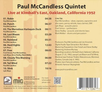 Paul Mccandless Quintet: Live At Kimball's East 1992 (digipack) [CD]