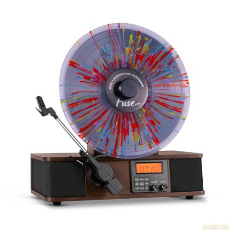 Fuse: WRAP Vertical Record Player With Bluetooth IN/OUT. FM Radio. And Built-In Album Cover Holder