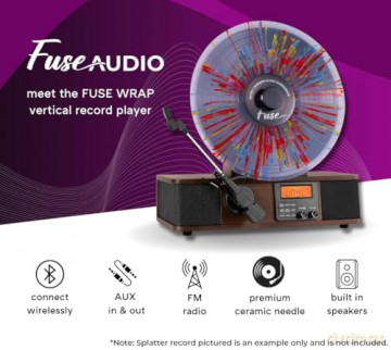 Fuse: WRAP Vertical Record Player With Bluetooth IN/OUT. FM Radio. And Built-In Album Cover Holder