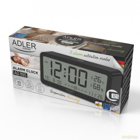 Budzik na baterie - Czarny Adler AD 1195 black