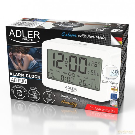 Budzik na baterie Adler AD 1196 white