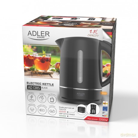 Czajnik elektryczny 1,7L z filtrem antywapiennym i automatycznym wyłączaniem Adler AD 1385 black