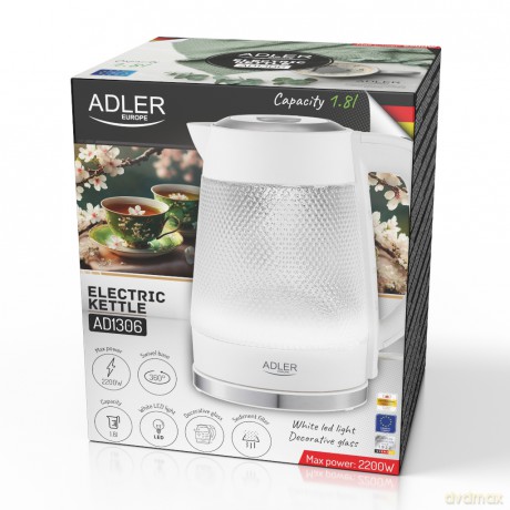 Czajnik elektryczny szklany | Pojemność 1,8 L | Podświetlenie LED Adler AD 1306