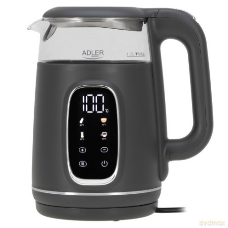 Czajnik elektryczny szklany regulacją temperatury 1,7L | LED | 40-100°C | Adler AD 1305 GS grey silver