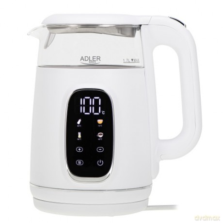 Czajnik elektryczny szklany regulacją temperatury 1,7L | LED | 40-100°C | Adler AD 1305 WS white silver
