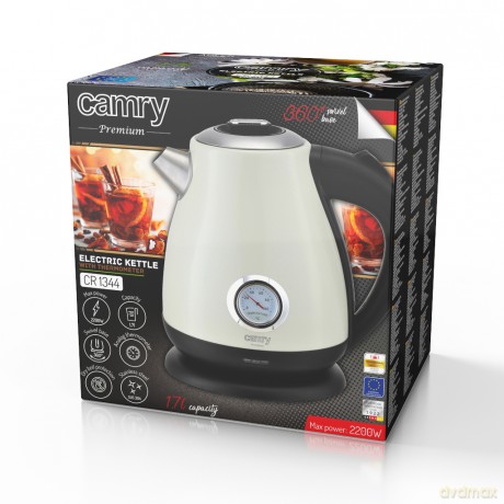 Czajnik metalowy z termometrem 1,7L Camry CR 1344 creme