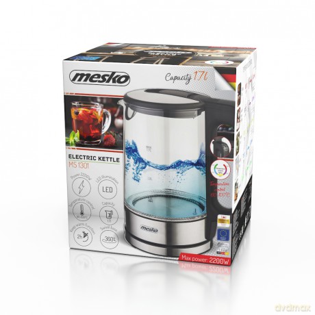 Czajnik szklany 1,7 L z regulacją temp. Mesko MS 1301 black