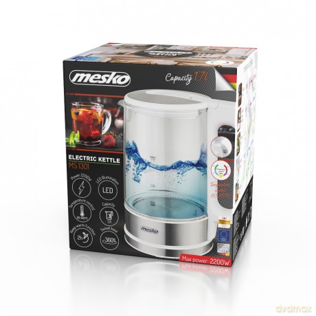 Czajnik szklany 1,7 L z regulacją temp. Mesko MS 1301 white