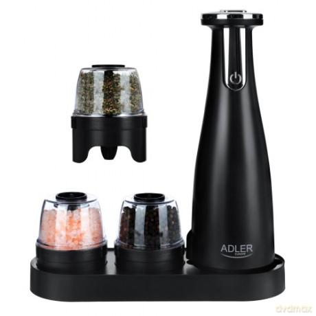 Młynek do przypraw, soli i pieprzu - Zestaw 3 młynków - USB Adler AD 4449 black