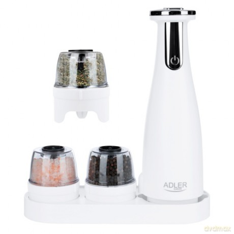 Młynek do przypraw, soli i pieprzu - Zestaw 3 młynków - USB Adler AD 4449 white