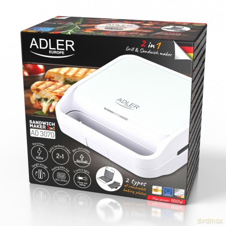 Opiekacz do kanapek 2 w 1 Adler AD 3070 white