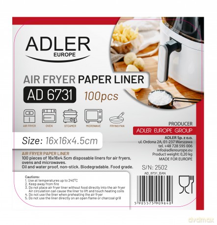 Papierowe wkłady do frytkownicy - 16 cm| 100 szt. | Do 240°C | Biodegradowalne Adler AD 6731