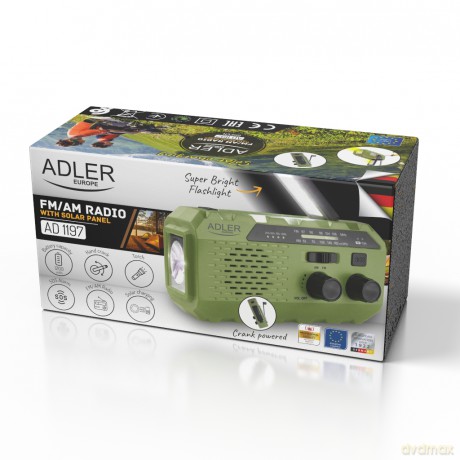 Radio solarne z korbką ręczną Adler AD 1197 Green