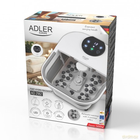 Składany hydromasażer do stóp z masażem mechanicznym, podgrzewaniem wody i panelem LED Adler AD 2182