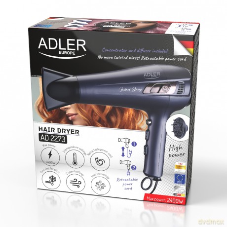 Suszarka ze zwijanym przewodem - 2400W + dyfuzor Adler AD 2273