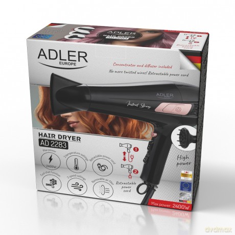 Suszarka ze zwijanym przewodem - 2400W + dyfuzor Adler AD 2283