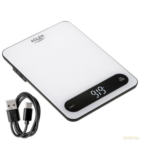 Waga kuchenna 10 kg | ładowalna przez USB-C | dokładność 1 g Adler AD 3177 white black