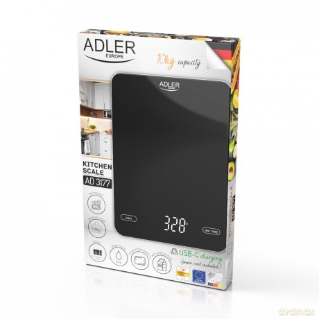 Waga kuchenna 10kg ładowana przez USB Adler AD 3177 black