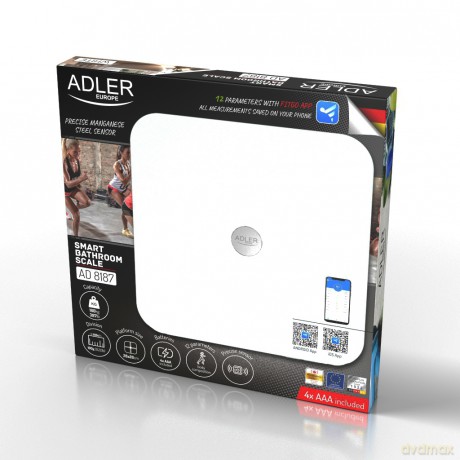 Waga łazienkowa analityczna - Smart - aplikacja FitGo Adler AD 8187 White