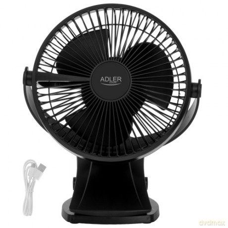 Wentylator biurkowy z klipsem |Akumulatorowy| 15,5 cm | 360° obrót| USB-C | Adler AD 7342 black