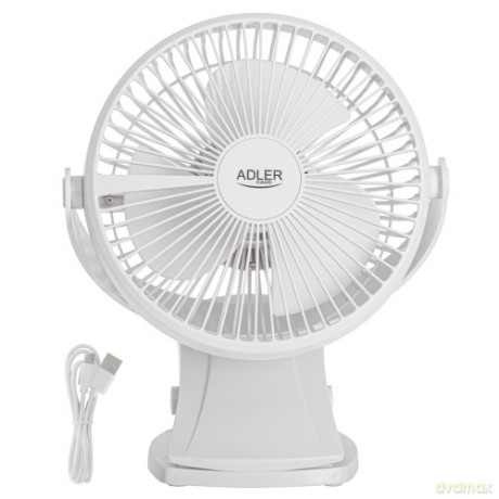Wentylator biurkowy z klipsem |Akumulatorowy| 15,5 cm | 360° obrót| USB-C | Adler AD 7342 white