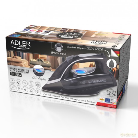 Żelazko parowe z pompą wody | LCD | 3000 W | 4 ust. temp. | Stopa SWIFT GLIDE Adler AD 5054