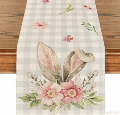 Bieżnik USZY ZAJĄCA 183x31 cm KREMOWO-ZIELONY POA-106
