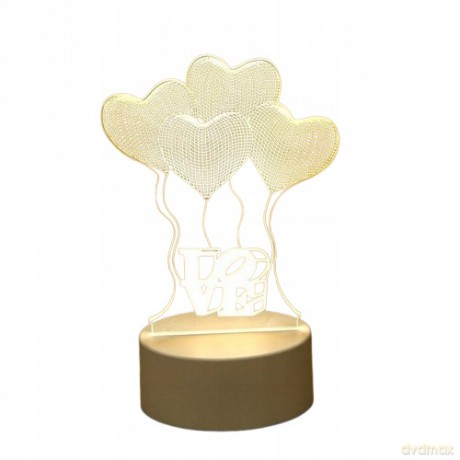 Lampka Nocna Love Serca 3D IllusiondoSypialni dla Dzieci Prezent USB RC-K-1500