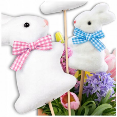 Zając flokowany 8 cm pik 24 cm - BIAśY mix 01 - 1 szt FF197-01