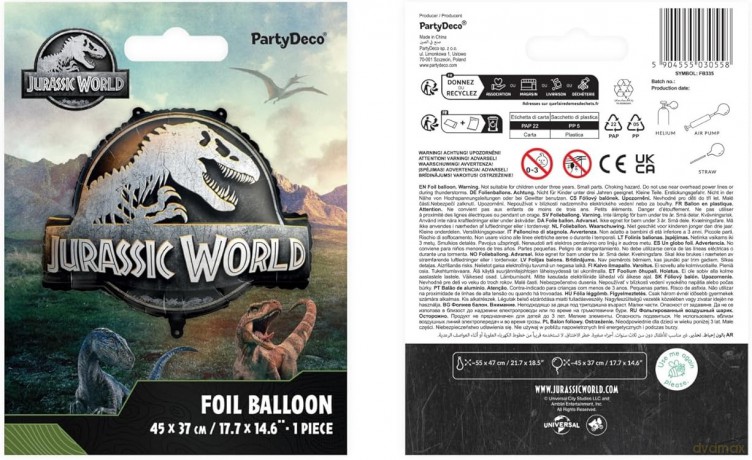 Balon foliowy Logo Jurassic World 45x37cm