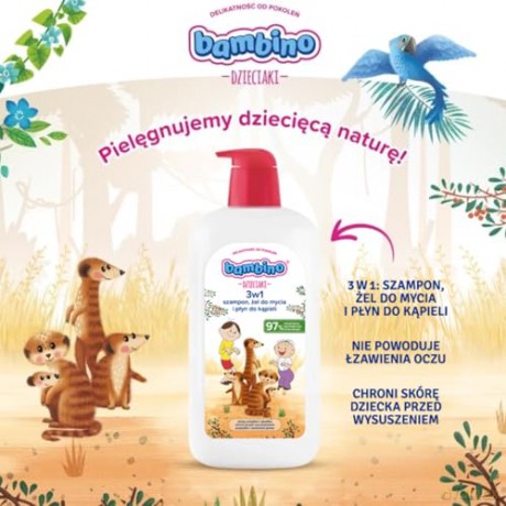 BAMBINO Dzieciaki Szampon żel do mycia i płyn do kąpieli 3w1 Surykatki 1000 ml