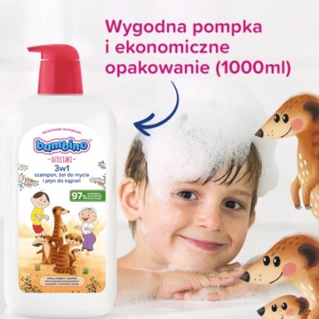 BAMBINO Dzieciaki Szampon żel do mycia i płyn do kąpieli 3w1 Surykatki 1000 ml