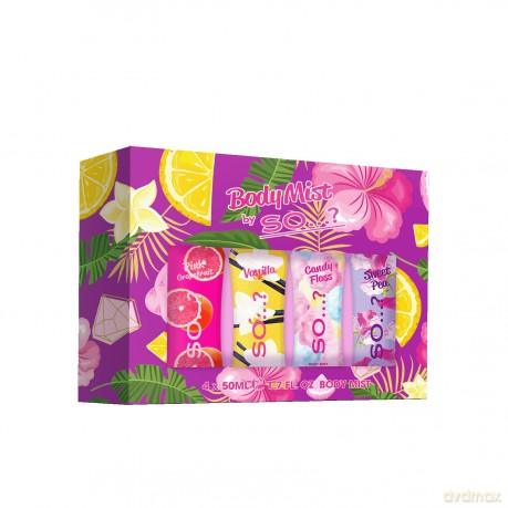 BODY MIST by So...? Zestaw Mgiełki do ciała Pink Grapefruit, Vanilla, Candy Floss, Sweet Pea 4 x 50ml