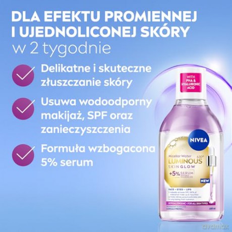 NIVEA Luminous Skin Glow Płyn micelarny z 5% serum 400 ml