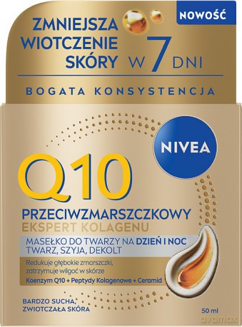 NIVEA Q10 Przeciwzmarszczkowy Ekspert Kolagenu Masełko do twarzy szyi dekoltu na dzień i noc 50 ml